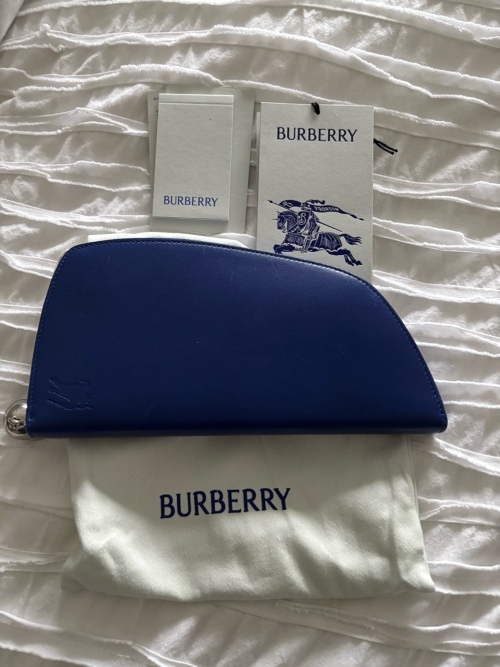 Burberry Knight Cobalt Blue Leather Zip Pouch